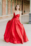 LTP1305,Red Formal Satin Dress A-line Floor Length Simply Sexy Prom HZ0307