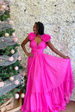 Ruffles Fuchsia Chiffon A-line Boho HZ0307