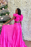 Ruffles Fuchsia Chiffon A-line Boho HZ0307