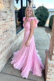 Ruffles Fuchsia Chiffon A-line Boho HZ0307
