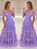 Off The Shoulder Chiffon Lilac Evening Prom HZ0307