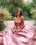 LTP0838,Charming A-Line Strapless Blush Pink Satin Long Prom Evening HZ0307