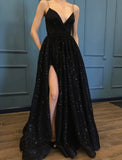 LTP0108,Sparkle spaghetti straps long prom dress v-neck a line full length evening HZ0307
