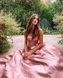 LTP0838,Charming A-Line Strapless Blush Pink Satin Long Prom Evening HZ0307