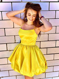 LTP1427,Simple Yellow Satin Homecoming Dresses Spaghetti Straps Graduation HZ0307