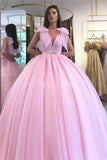 LTP0840,Pink ball gown v-neck beaded prom dresses pink evening dress sweet 16 HZ0307