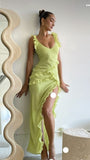 Fast Delivery Ruffles Beach Party Dress, Sexy Slit Prom HZ0307