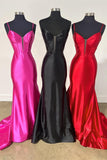 Straps Hot Pink Satin Mermaid Prom HZ0307