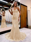 Spaghetti Straps Mermaid Sequins Long Evening Prom HZ0307