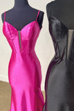 Straps Hot Pink Satin Mermaid Prom HZ0307