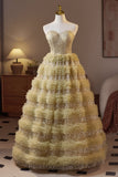 Golden Sweetheart Sequin Ruffle A-line Prom HZ0307