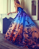 Gradient Color Appliques Beaded Quinceanera Dress,Strapless Long Prom HZ0307