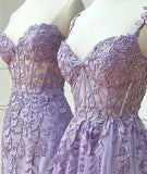 Elegant Lavender Lace Applique Long Prom HZ0307