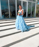 LTP1232,Princess Light Blue Ruffles Prom Dresses,Backless Evening Dresses,Formal HZ0307