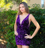 Purple Sequin V-Neck Bodycon Homecoming HZ0307