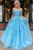 Spaghetti Straps A-Line Tulle Lace Prom HZ0307