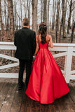 LTP0837,Red prom dress spaghetti straps prom dresses a-line satin evening dress long formal HZ0307