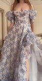 Floral Prom Dresses, Off The Shoulder Party Dress, Chiffon Evening HZ0307