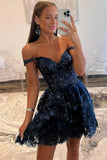 New Style Luxury Sequin Lace Homecoming Dresses Off The Shoulder Mini Party HZ0307