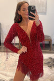 Burgundy Sequin Bodycon Homecoming Dresses With HZ0307