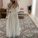 V-Neck Dots Prom Dresses Long Sleeves Party HZ0307