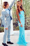 LTP1669,Vestido Blue Sequined Long Prom Dresses, Shiny Bodycon School Dance HZ0307