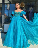 A-Line Organza Beaded Long Prom Dress Evening Formal HZ0307