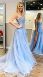 LTP0863,Charming light blue lace prom dress applique tulle prom dresses with side HZ0307
