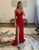 LTP0906,Glitter hot pink sequin prom dresses long v-neck long evening party HZ0307