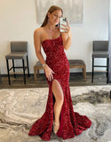 LTP1080,Burgundy sequin mermaid sleeveless long prom dress formal HZ0307