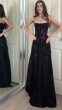 Spaghetti Straps Black Lace Slim Senior Prom Dresses For HZ0307