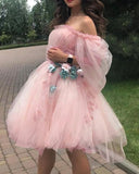 LTP1282,Off the shoulder tulle homecoming dresses,floral a-line princess HZ0307