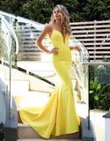 LTP1188,Sexy Mermaid Spaghetti Straps V Neck Yellow Prom Dresses Long Formal HZ0307