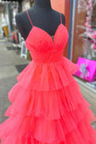 Straps Coral Tulle Tiered Ruffle Formal HZ0307