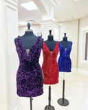 Purple Sequin V-Neck Bodycon Homecoming HZ0307