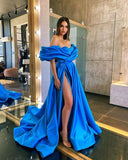LTP1654,Off the shoulder blue prom dresses,satin a-line evening HZ0307