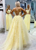 Hot Yellow tulle lace long prom dress party HZ0307