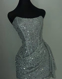 Glitter Strapless Bodycon Homecoming Dresses Pleated Cocktail Dress, HZ0307