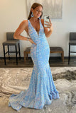 Sparkle Blue Mermaid Sequined Long Prom HZ0307