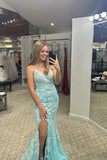 Straps Blue and White Lace Mermaid Prom HZ0307