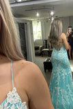 Straps Blue and White Lace Mermaid Prom HZ0307