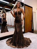 Spaghetti Straps Mermaid Sequins Long Evening Prom HZ0307