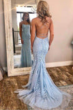Lace Up Back Mermaid Appliques Long Evening Prom HZ0307