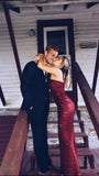 LTP0831,Strapless mermaid burgundy sequin long prom HZ0307
