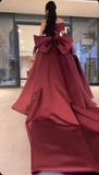 Burgundy One Shoulder Mermaid Bowknot Prom Dresses HZ0307