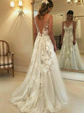 LTP1208,Applique Sweep/Brush A-Line/Princess Sleeveless Train V-neck Tulle Wedding HZ0307