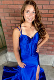 Blue Prom Dresses, Open Back Satin Evening Dress, Mermaid Prom Dresses HZ0307