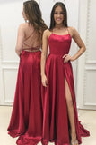 Green A-Line Satin Long Evening Prom HZ0307