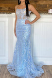 Gorgeous Light Blue Applique Spaghetti Straps Prom HZ0307