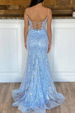Gorgeous Light Blue Applique Spaghetti Straps Prom HZ0307